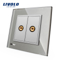 Livolo - Panel de vidrio de cristal gris VL-C792VD-15 - Toma de video con toma de corriente de 2 canales, enchufe eléctrico